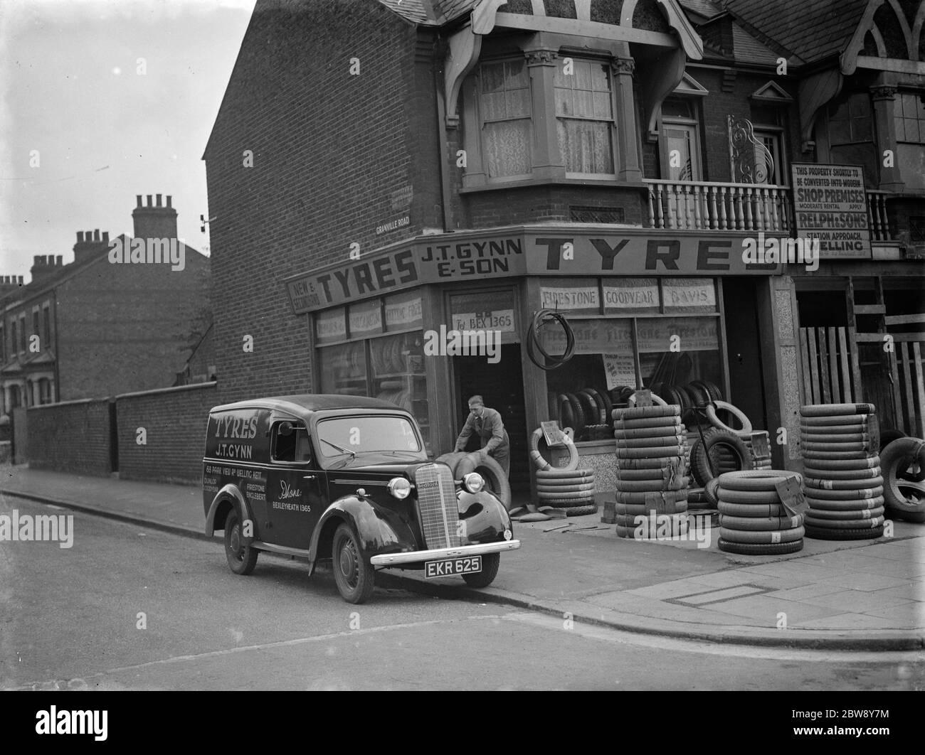 A J T Gynn and Son Tyres store with their Bedford truck parked outside ...