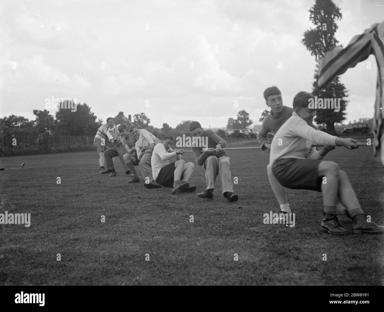 The Sidcup county school for boys hold their tug of war event . 1936 Stock Photo