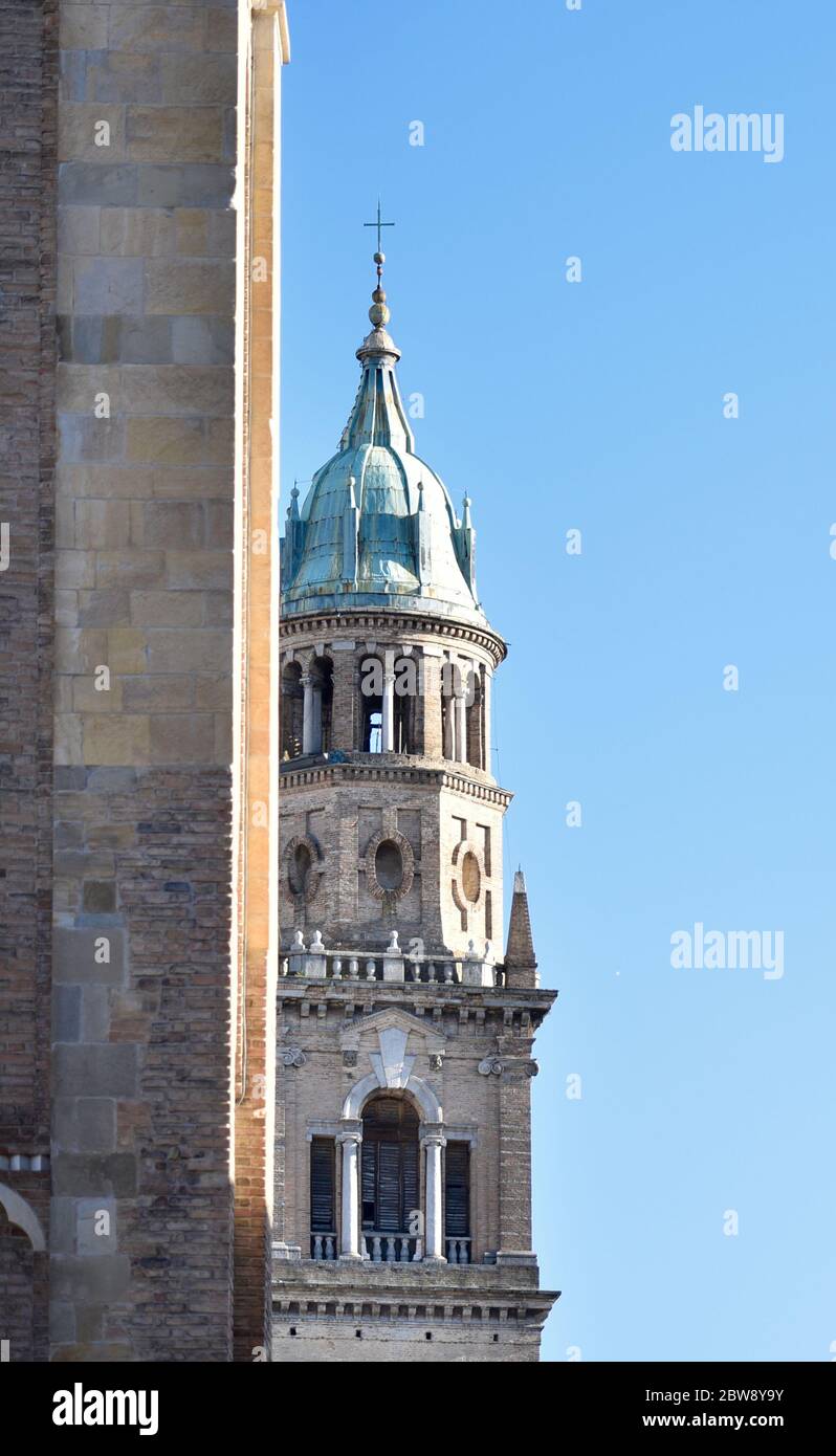 Detail of the tower of the Church of San Giovanni Evangelista, seen from the tower of the Cathedral of Parma, on a sunny winter day Stock Photo