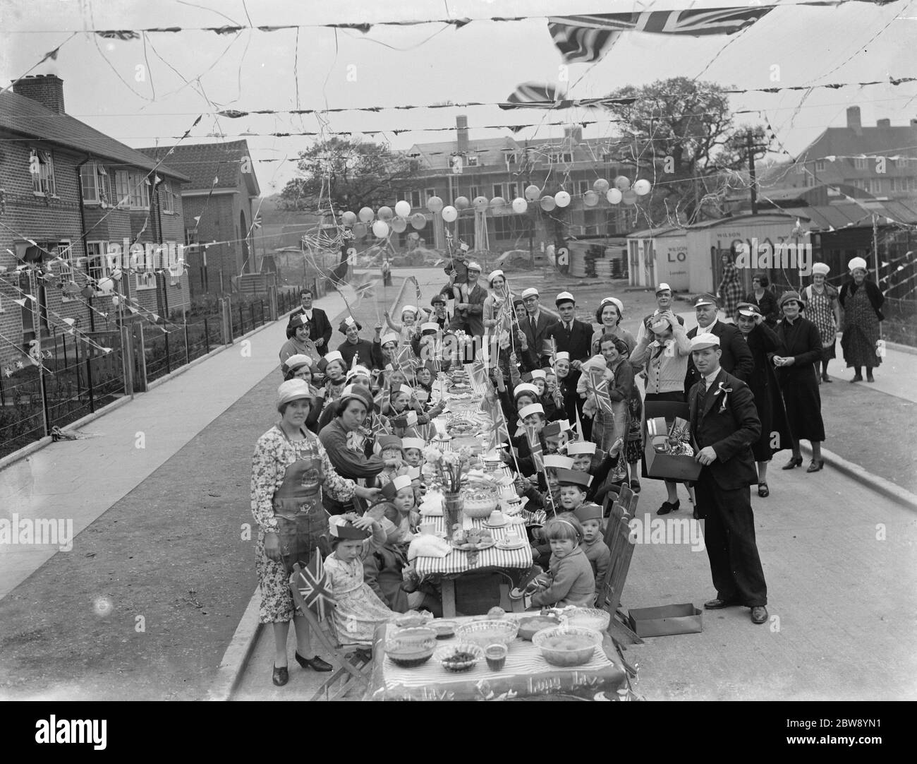 Coronation teas on St Keverne Road in Mottingham , to celebrate the coronation of King George VI . 15 May 1937 Stock Photo