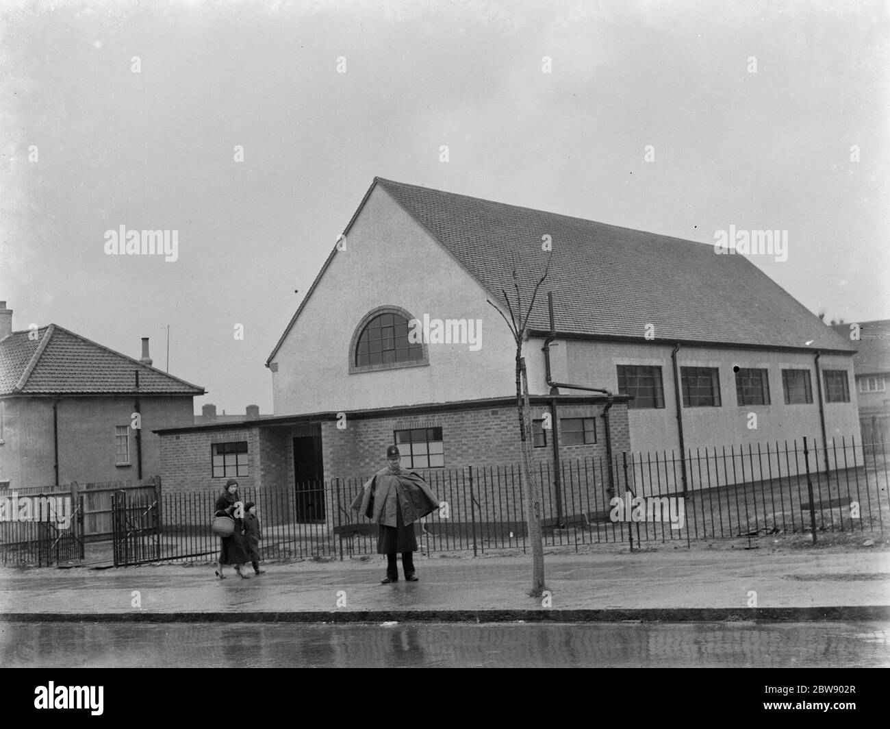 Sir Kingsley Wood opens St Barnabas Hall in Eltham , London , which was dedicated by the Baron of Woolwich . An exterior view of the building . 1937 Stock Photo
