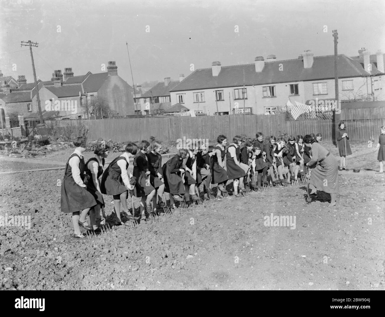 Gardening classes at the Central Girls School in Dartford , Kent . 1937 Stock Photo