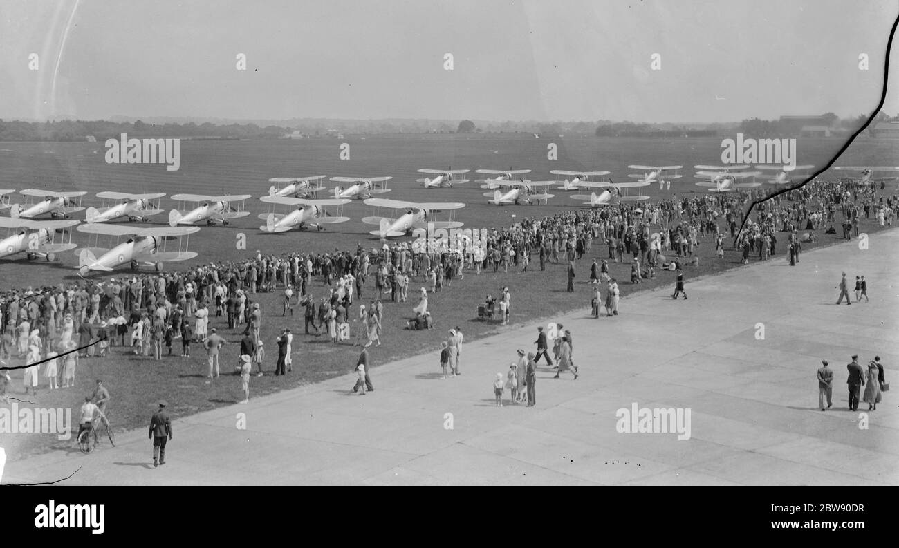 RAF Empire air day , Biggin Hill , gloster gauntlets of 32 and 79 squadron on the tarmac for the public to see . 1937 Stock Photo