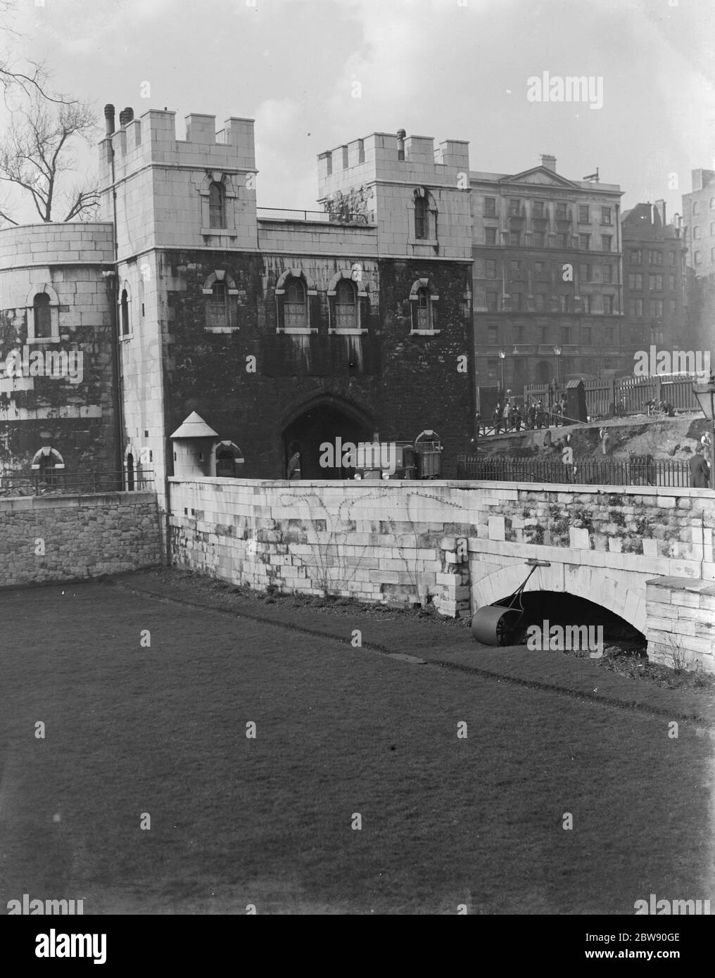 A truck pulls away from the Tower of London where excavations are taking place . 1937 Stock Photo