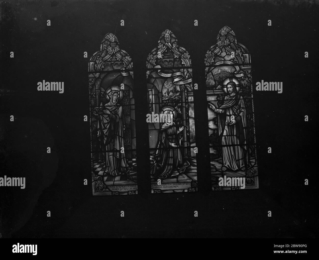 Stain glass windows at the Holy Trinity church in Eltham , London . 4 February 1939 Stock Photo