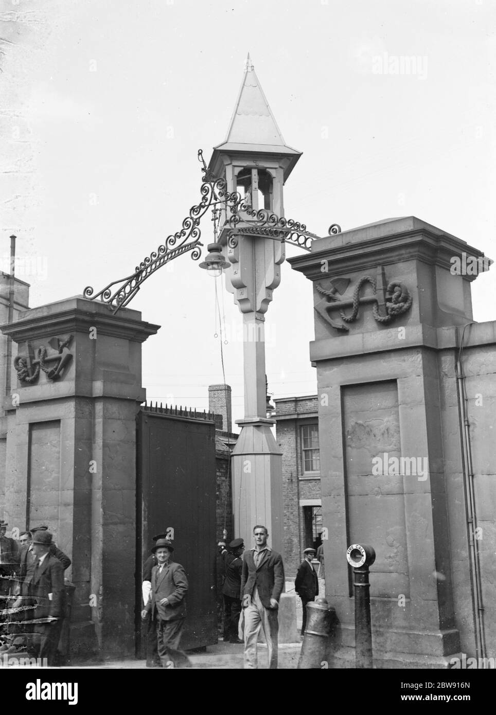 The entrance and bell at Woolwich Dockyard , London . 1939 . Stock Photo