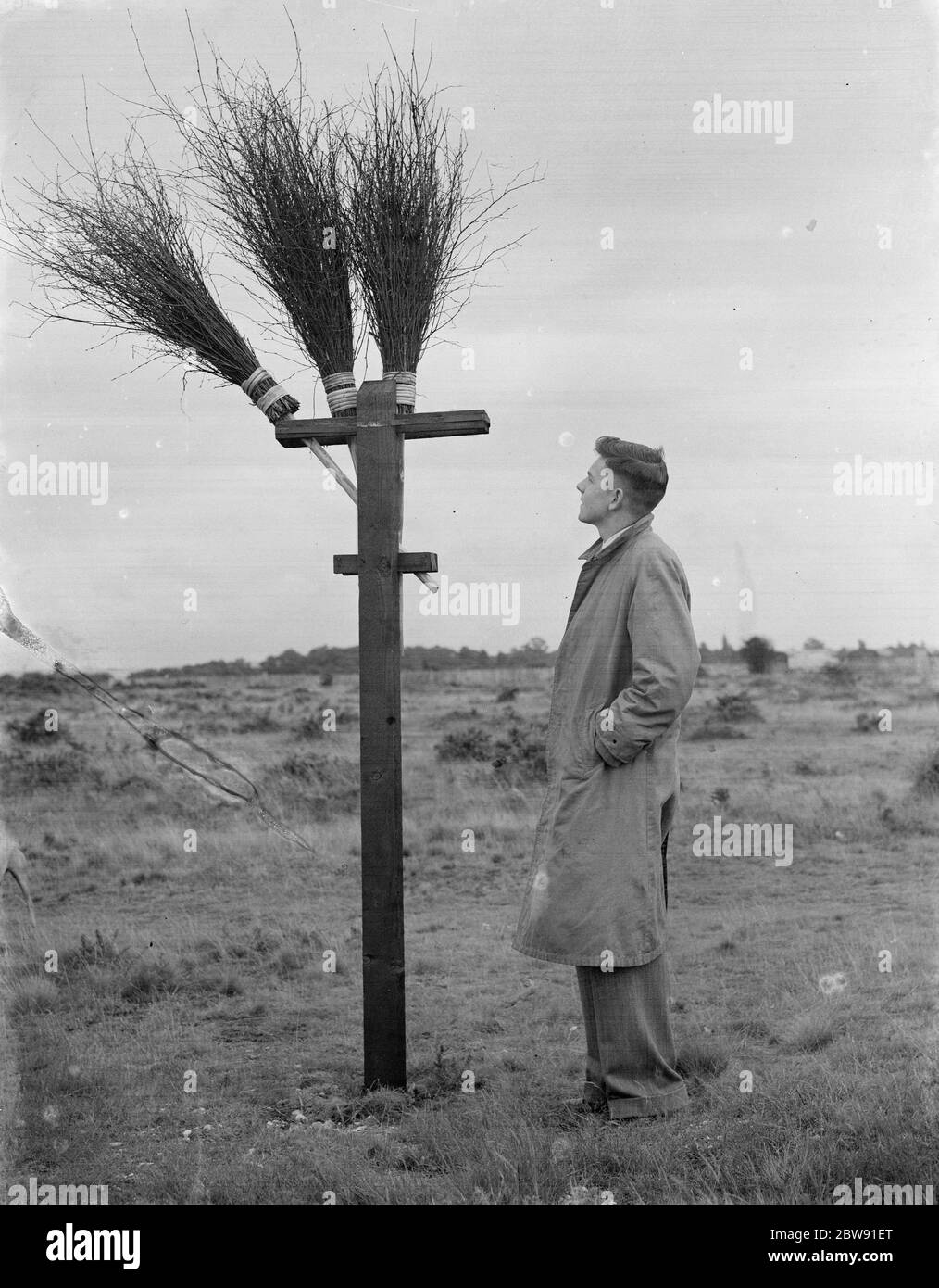 Fire brooms on Dartford Heath , Kent . 1939 Stock Photo