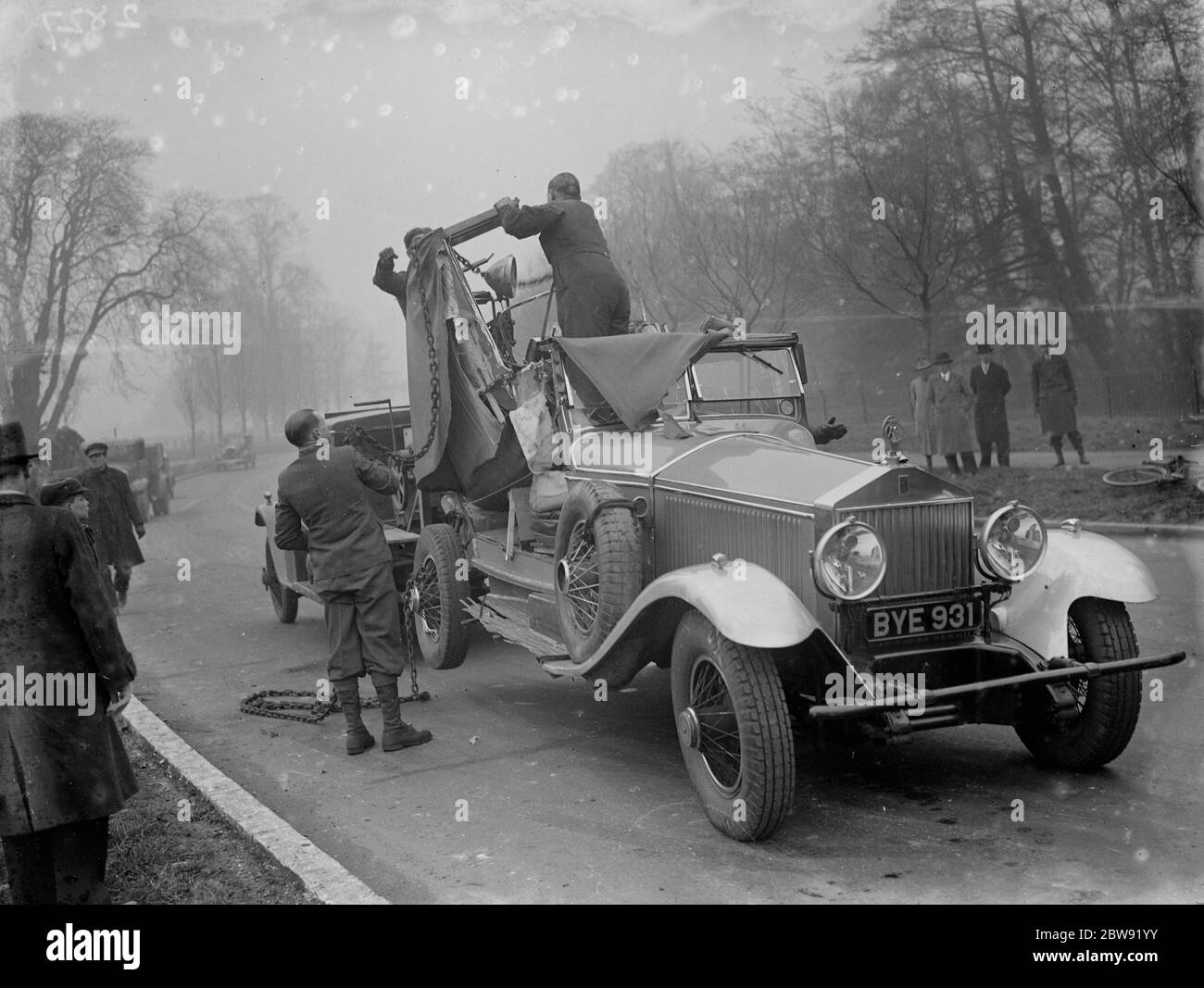 The damaged Rolls Royce after it had crashed with a lorry in Bexley , Kent . 28 February 1936 Stock Photo
