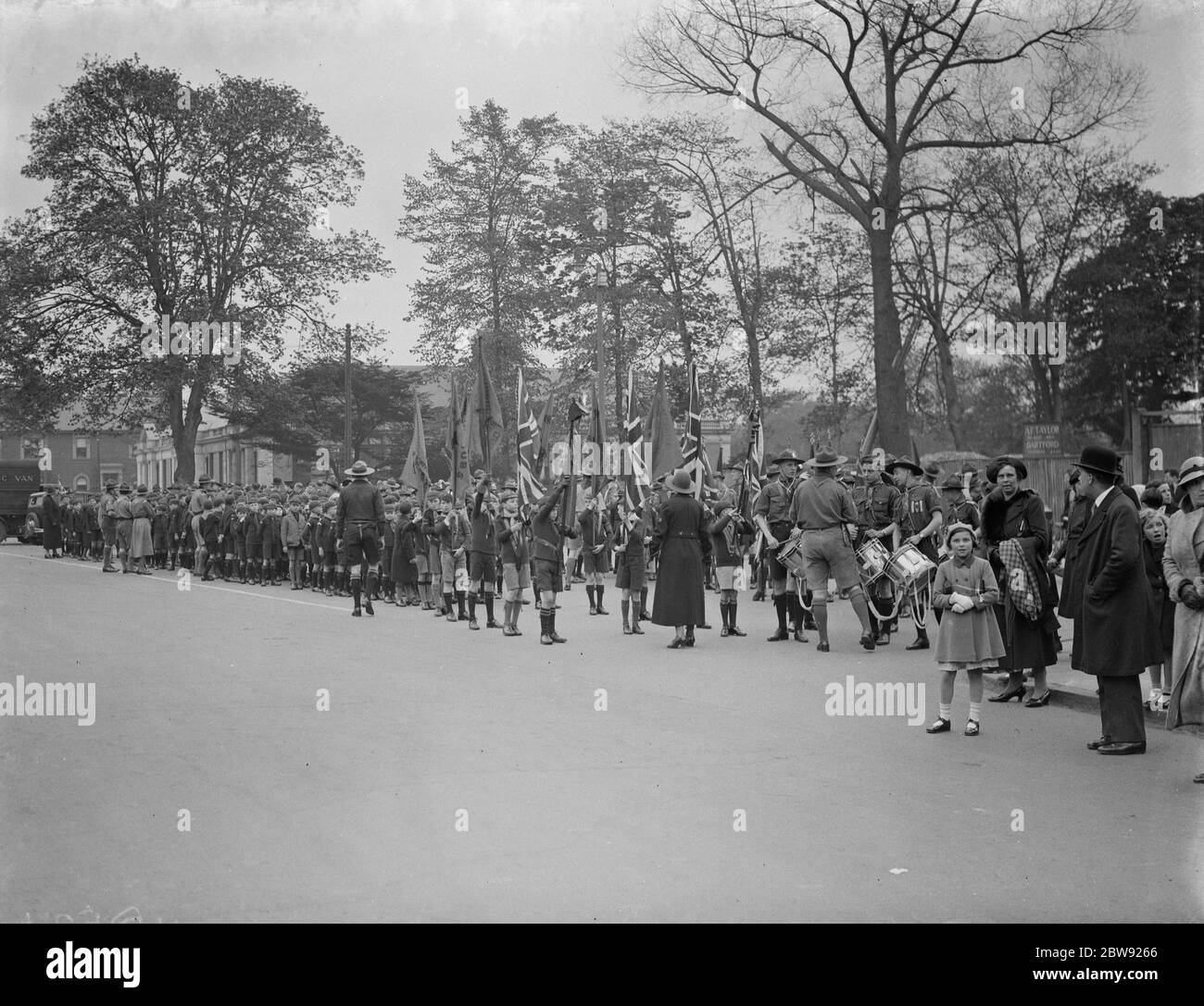 St George ' s day scout parade in Dartford , Kent . The procession lining up . 1938 Stock Photo