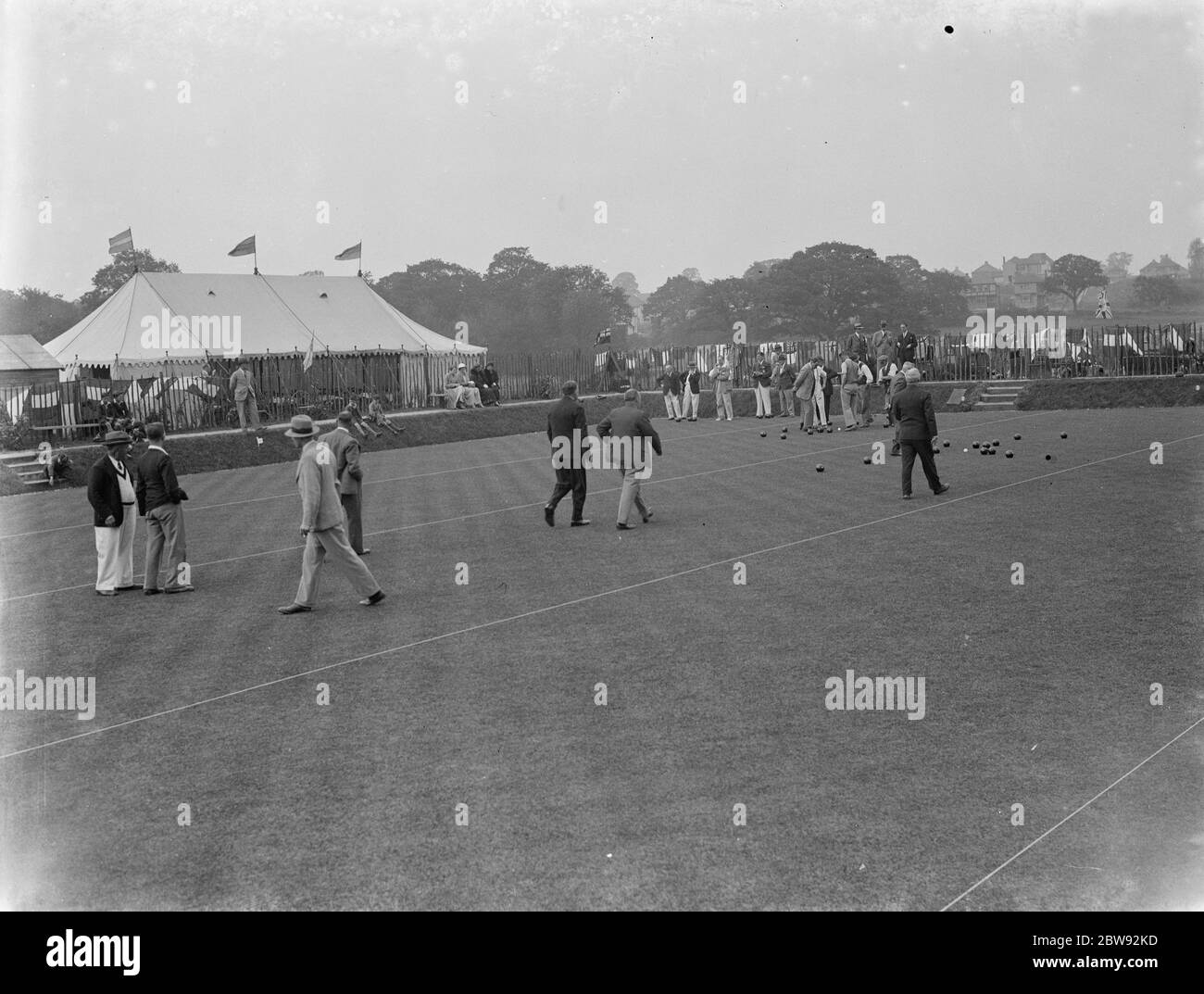 A game of bowls on the green . 1939 Stock Photo