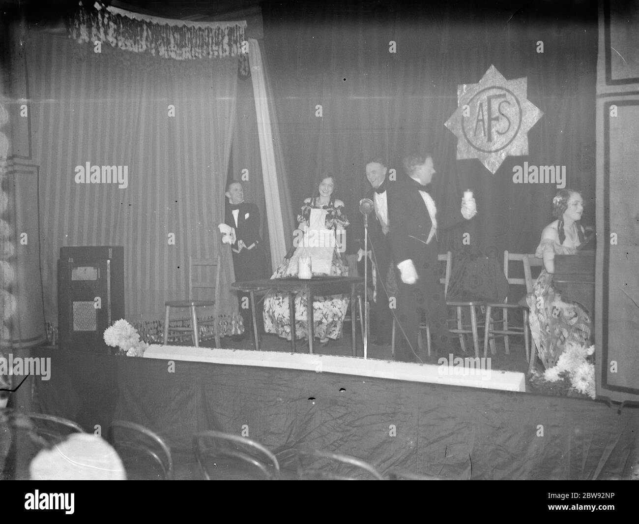 Auxiliary Fire Service concert in Deptford , London . A photo of the performers on stage . 1939 Stock Photo