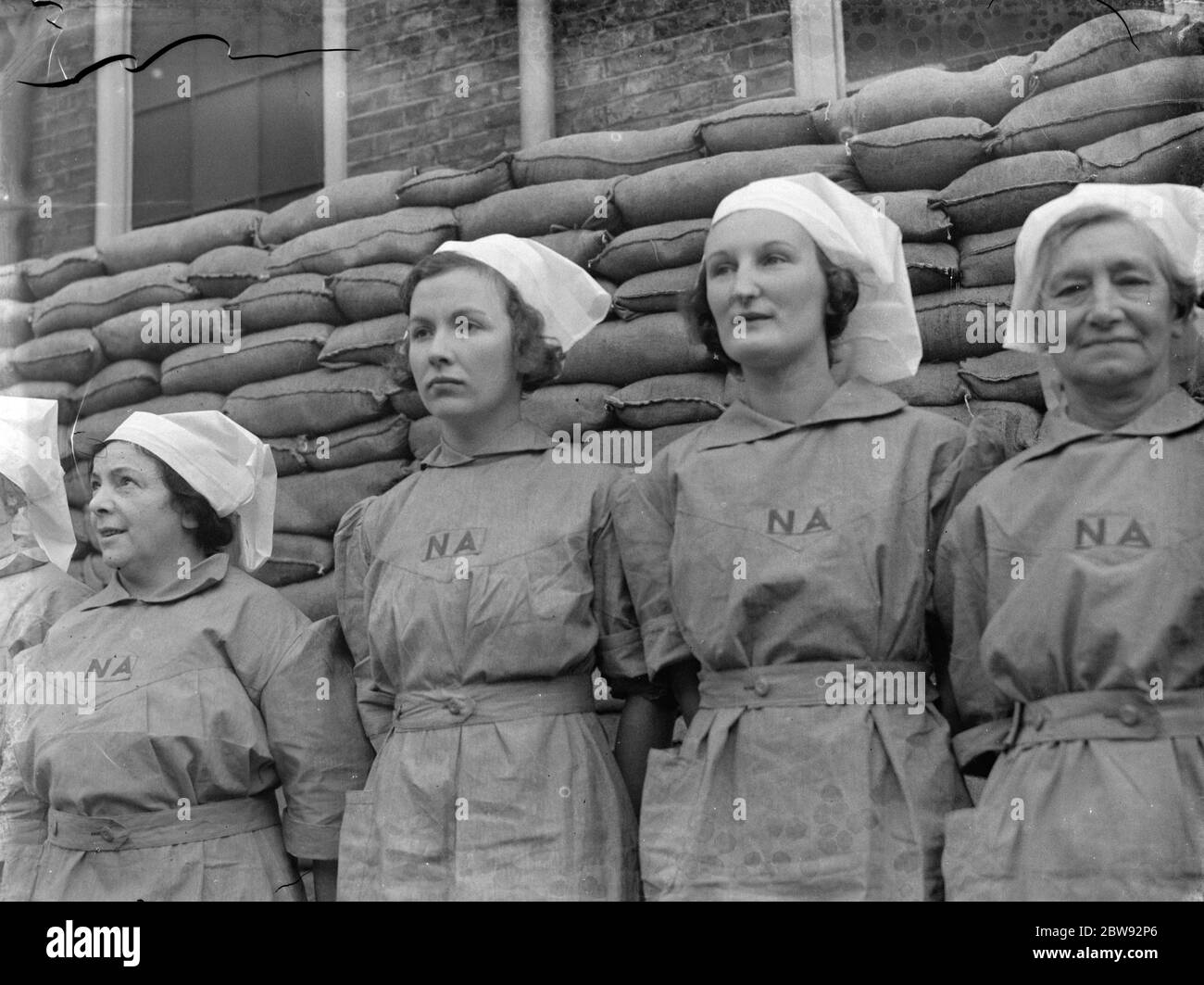 Nurses from the Nursing Auxiliaries being inspected at the Kensington Convent in London . 1939 Stock Photo