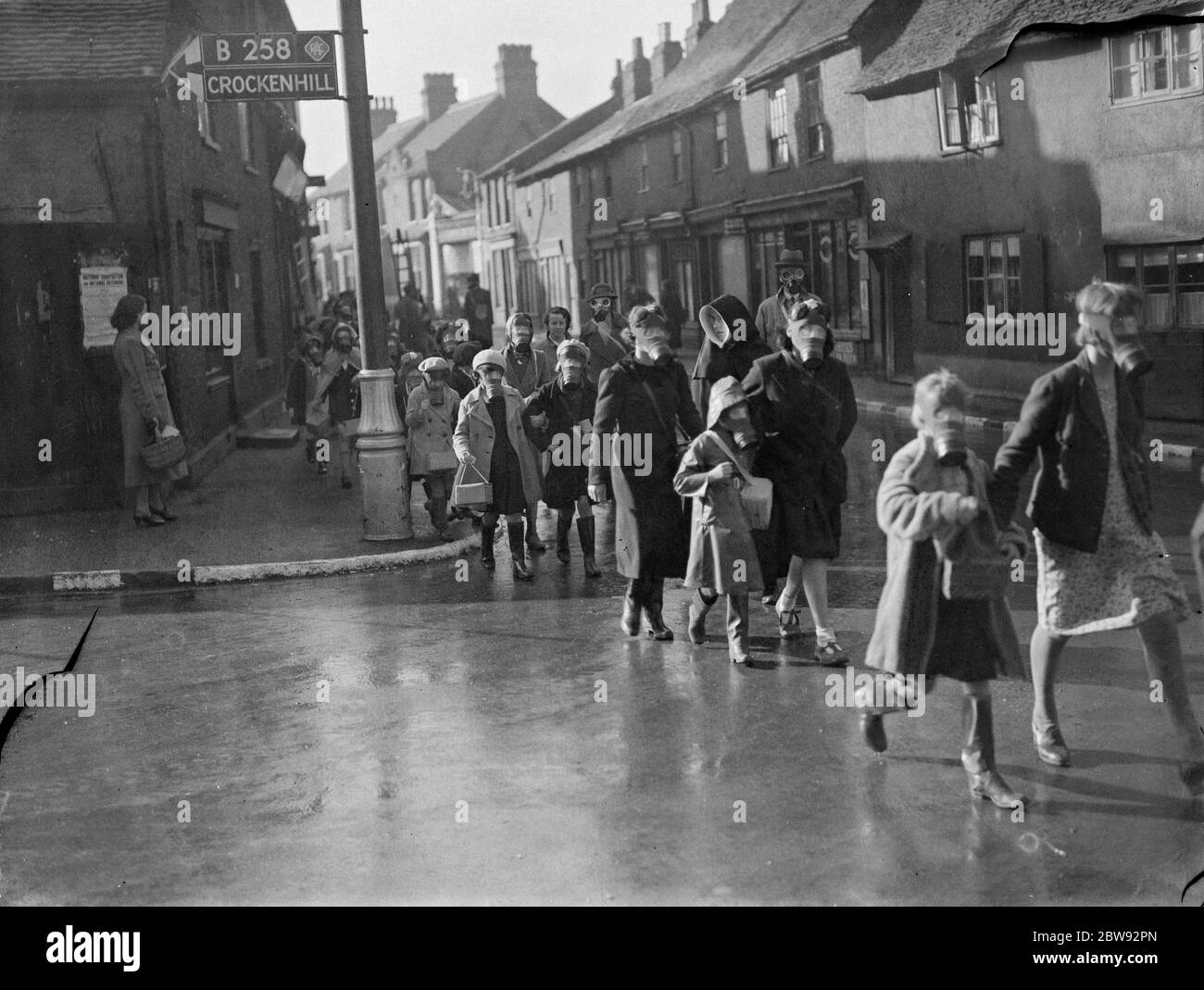 St Josephs School children during a gas mask drill in St Mary Cray , Kent . 1939 Stock Photo