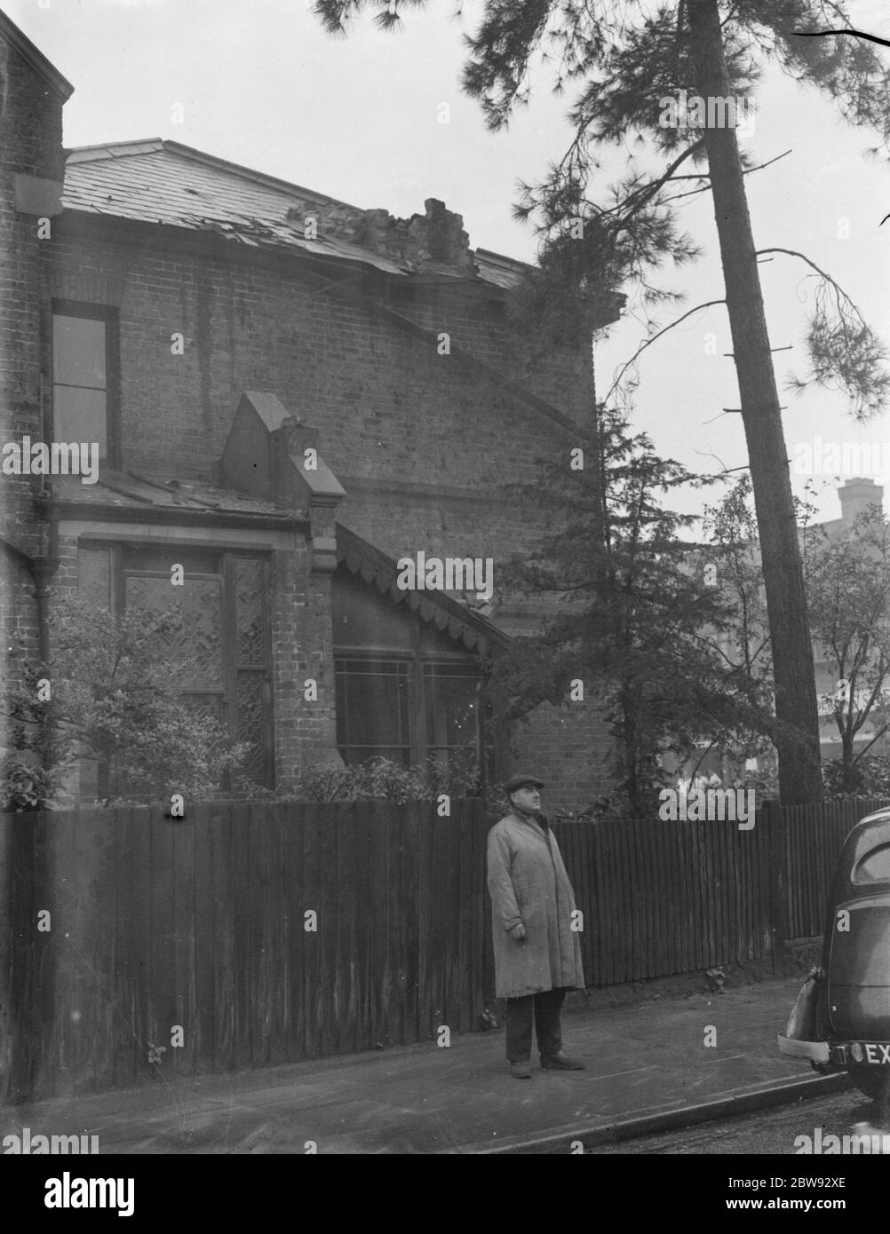 A house that has been damaged by lightning on Station Road . 1939 Stock Photo
