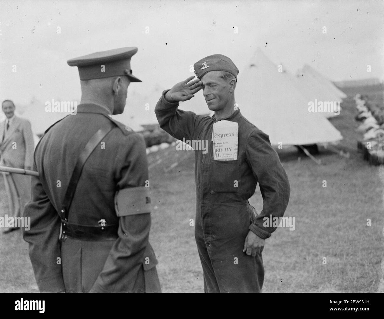 Territorial Army recruits at camp in Lympne , Kent . Uniform equipment inspection . 1939 Stock Photo