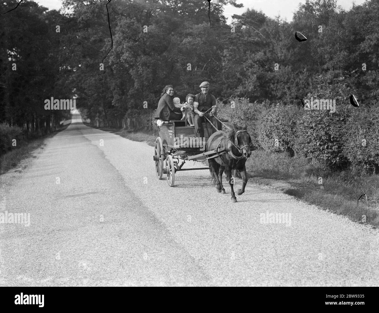 Hop pickers en route to a field . 1939 Stock Photo