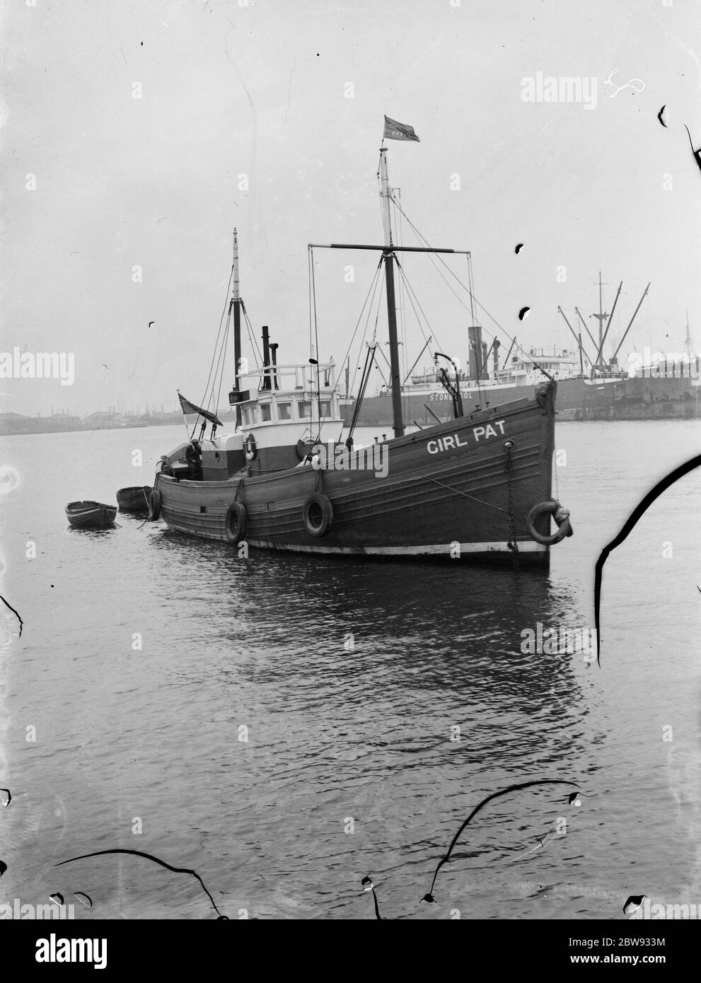 A photo of the trawler  Girl Pat  on the River Thames . 1939 Stock Photo
