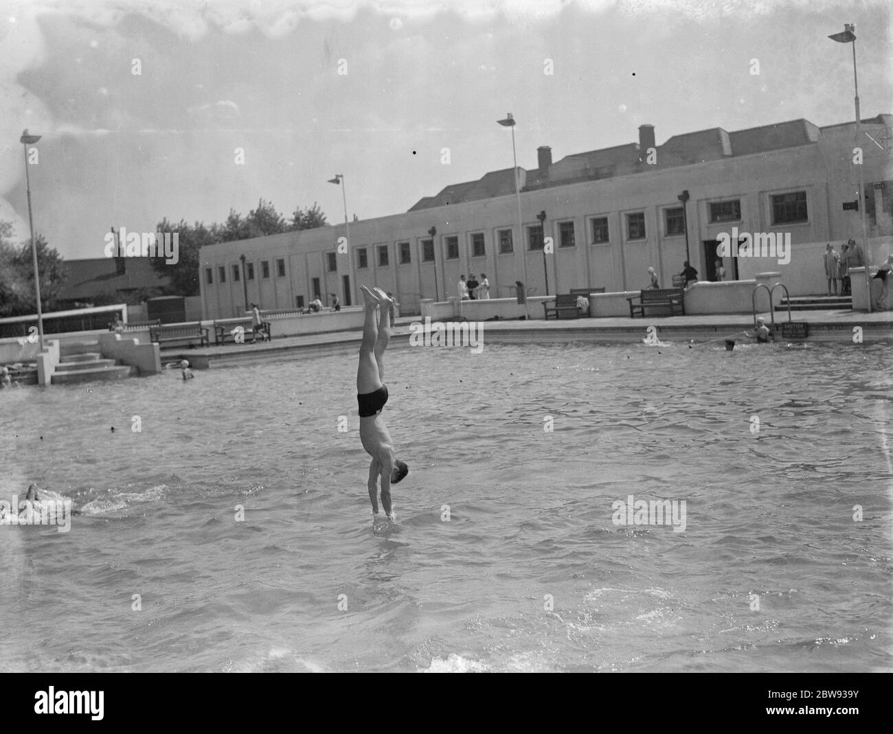 Diving at a swimming pool in Gravesend , Kent . 1939 . Stock Photo