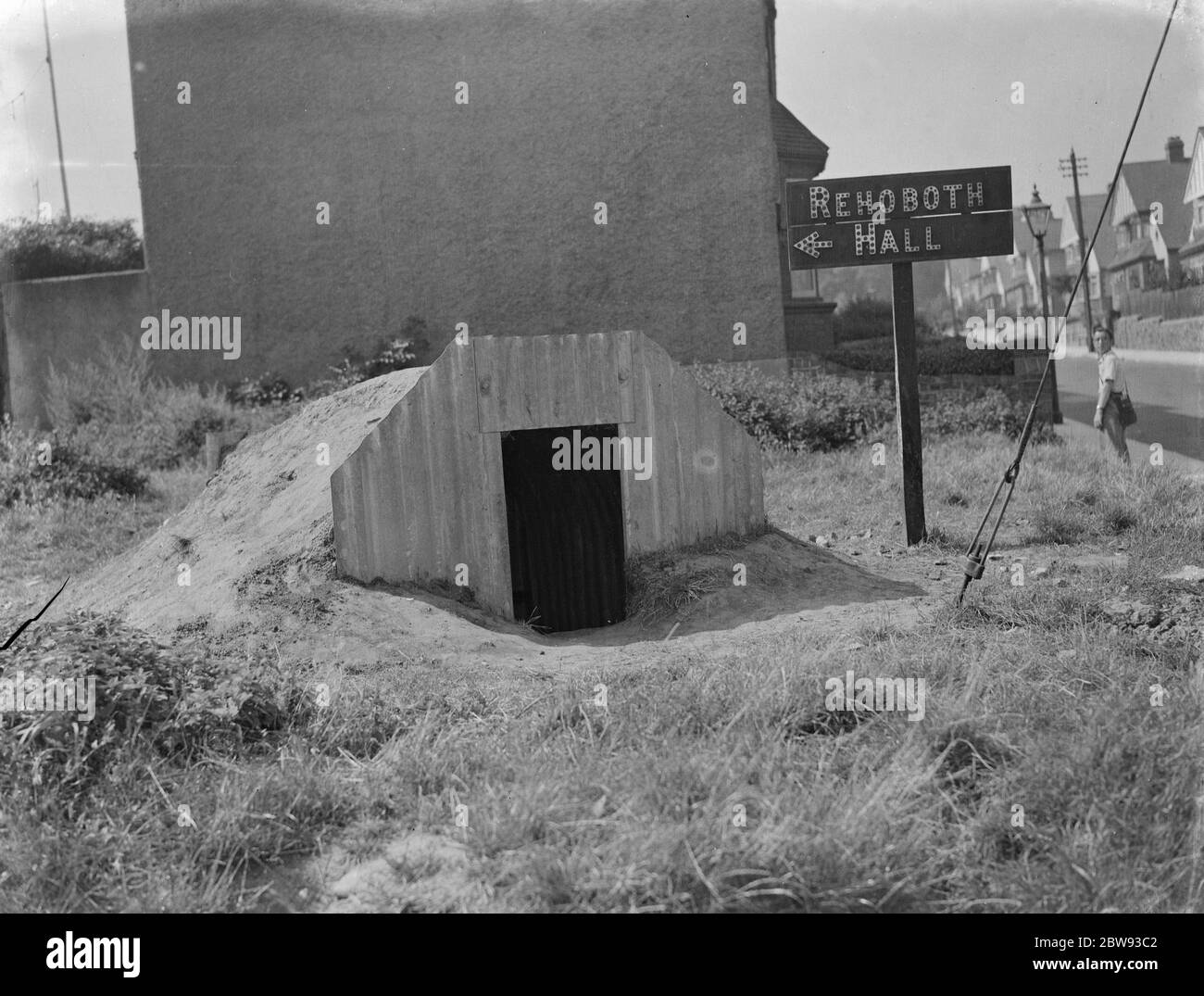 An air raid shelter and sign in Gravesend , Kent . 1938 Stock Photo