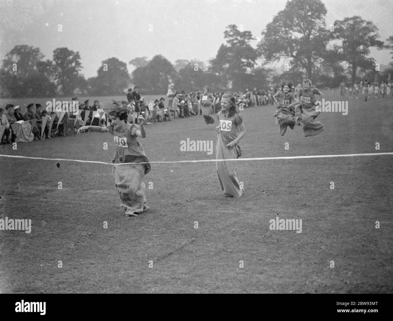 Sports day at Hillside School in Eltham , Kent . The sack race . 1939 Stock Photo