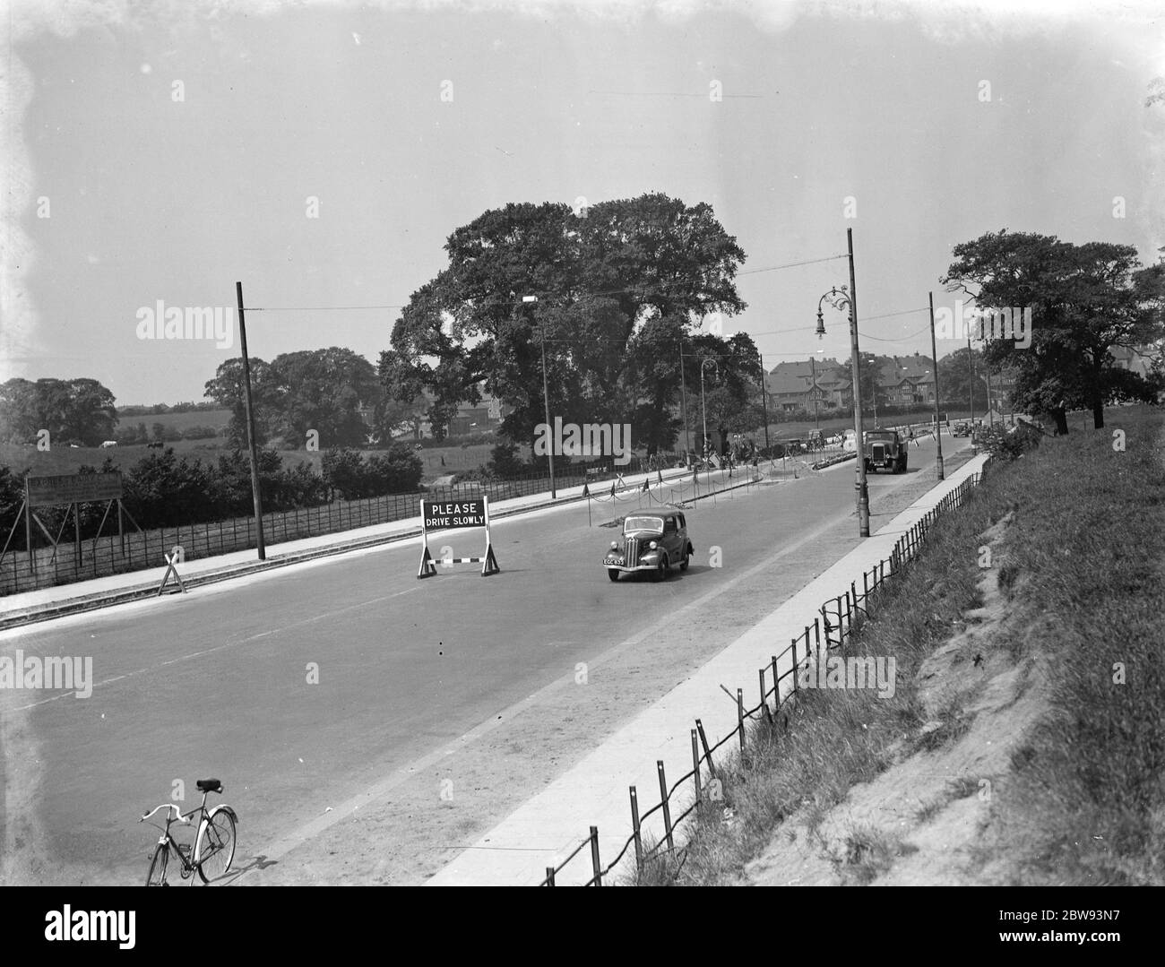 Road safety island under construction in Eltham , Kent . 1939 Stock Photo