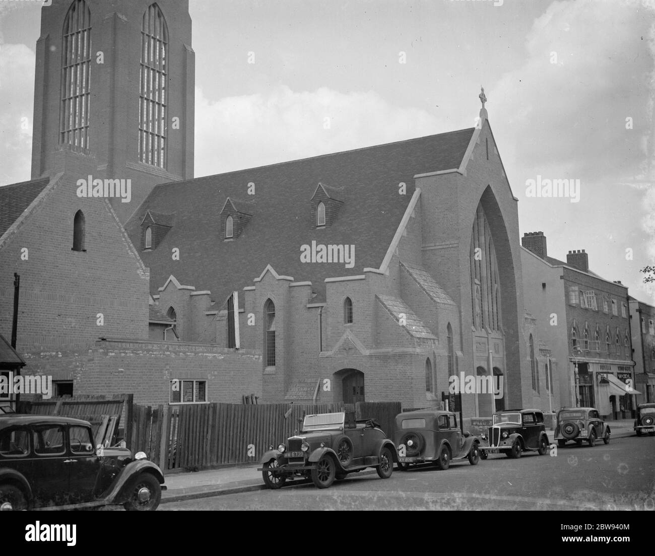 An exterior view of St Edmunds Catholic Church in Beckenham , Kent . 1938 Stock Photo