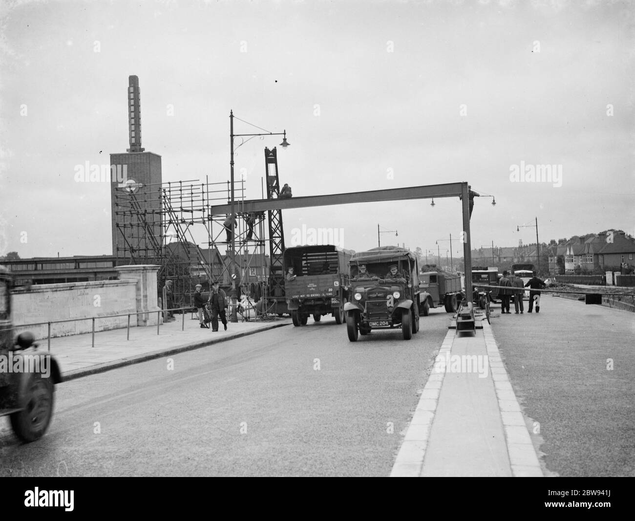 A new pedestrian bridge being constructed over the Great West Road in Osterley , London . 1938 Stock Photo