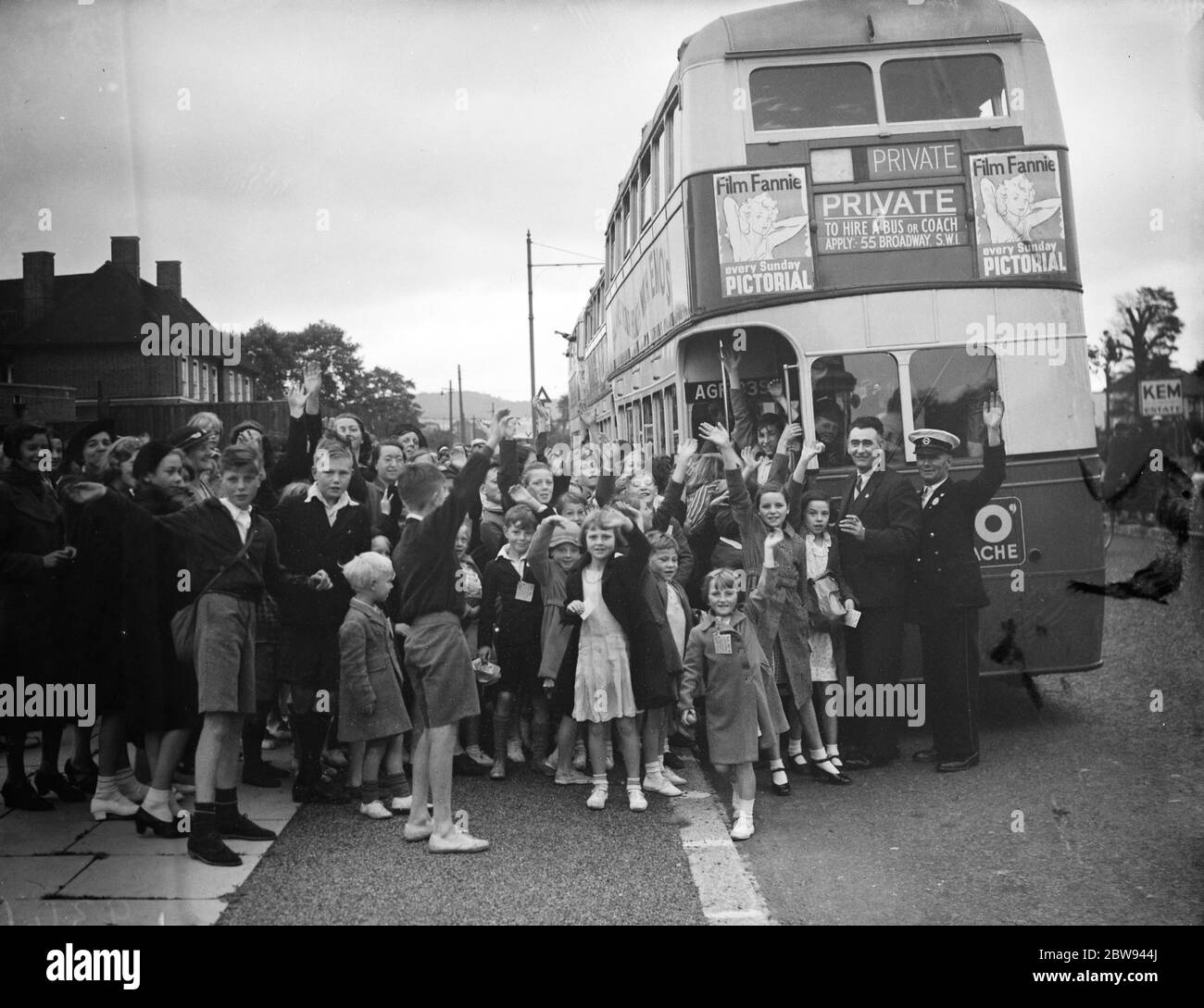 Local children outing to Epping Forest in Essex . 1938 Stock Photo