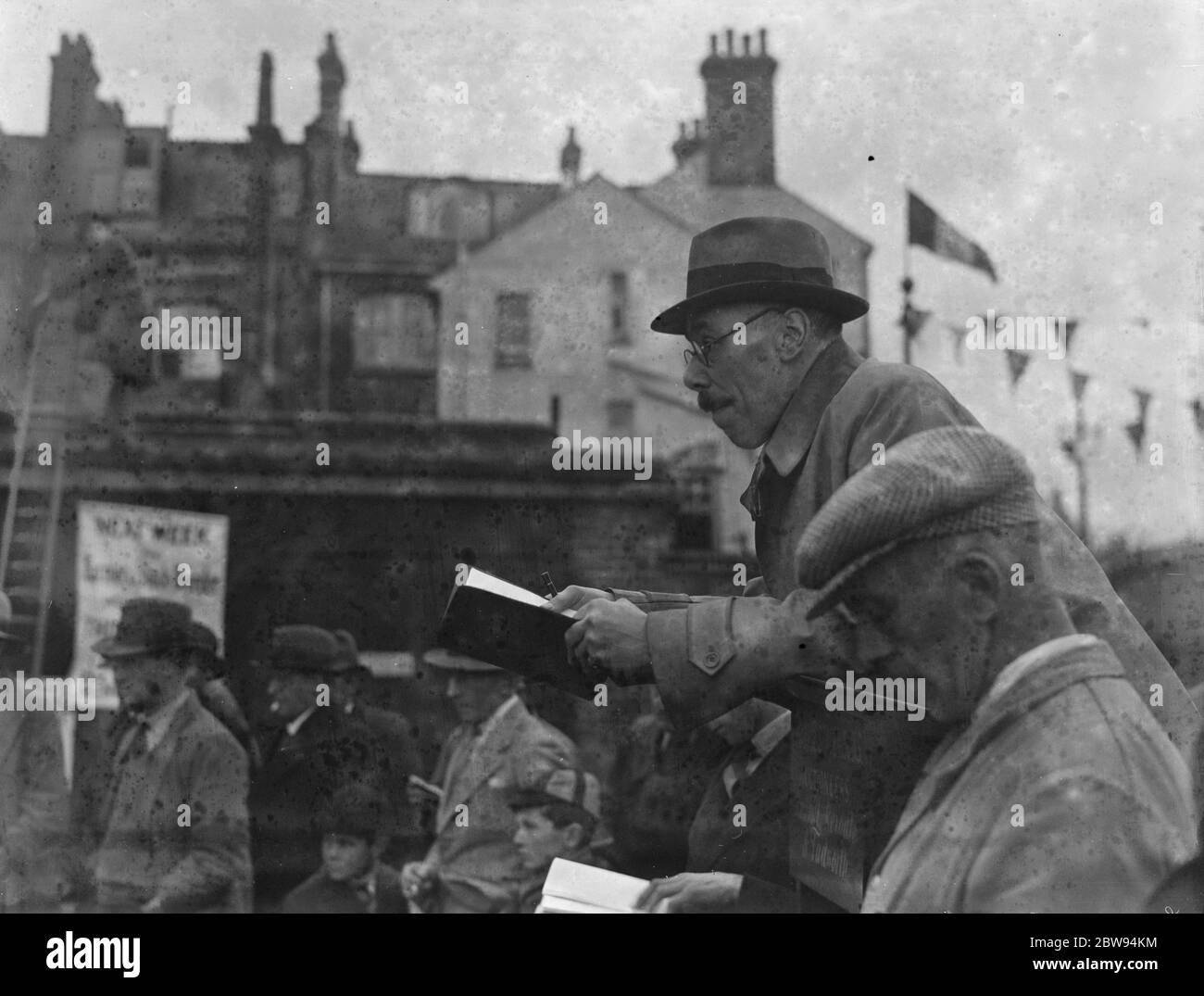 The Fat Stock Show in Redhill , Surrey. Checking their books . 1936 Stock Photo