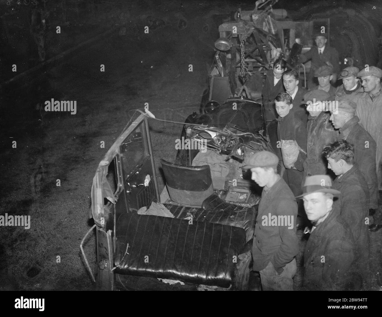 A crashed car in Dartford , Kent . 1938 Stock Photo