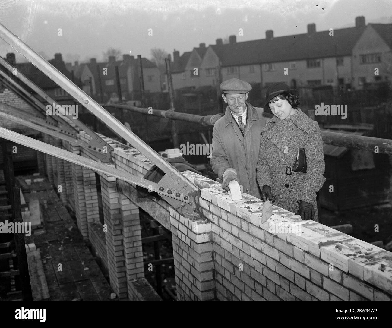 The laying of the foundation stones at St Barnabas Church in Eltham , Kent . 1937 Stock Photo