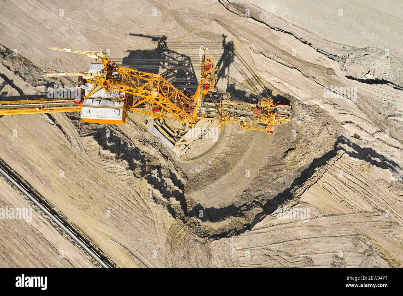 Huge bucket wheel excavator or mobile strip mining machine mining coal