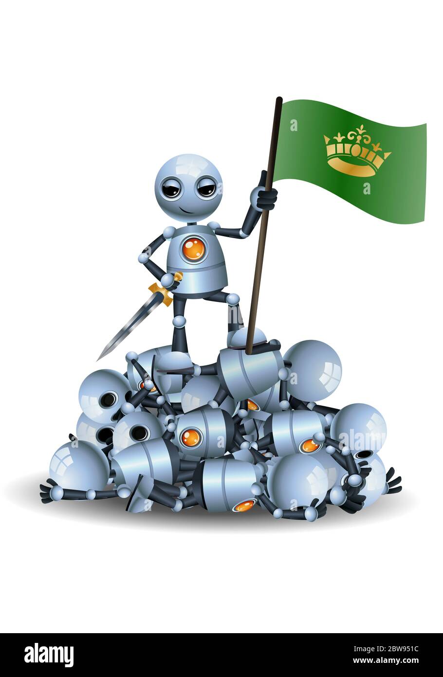 3d illustration of little robot kingdom conqueror extraordinary