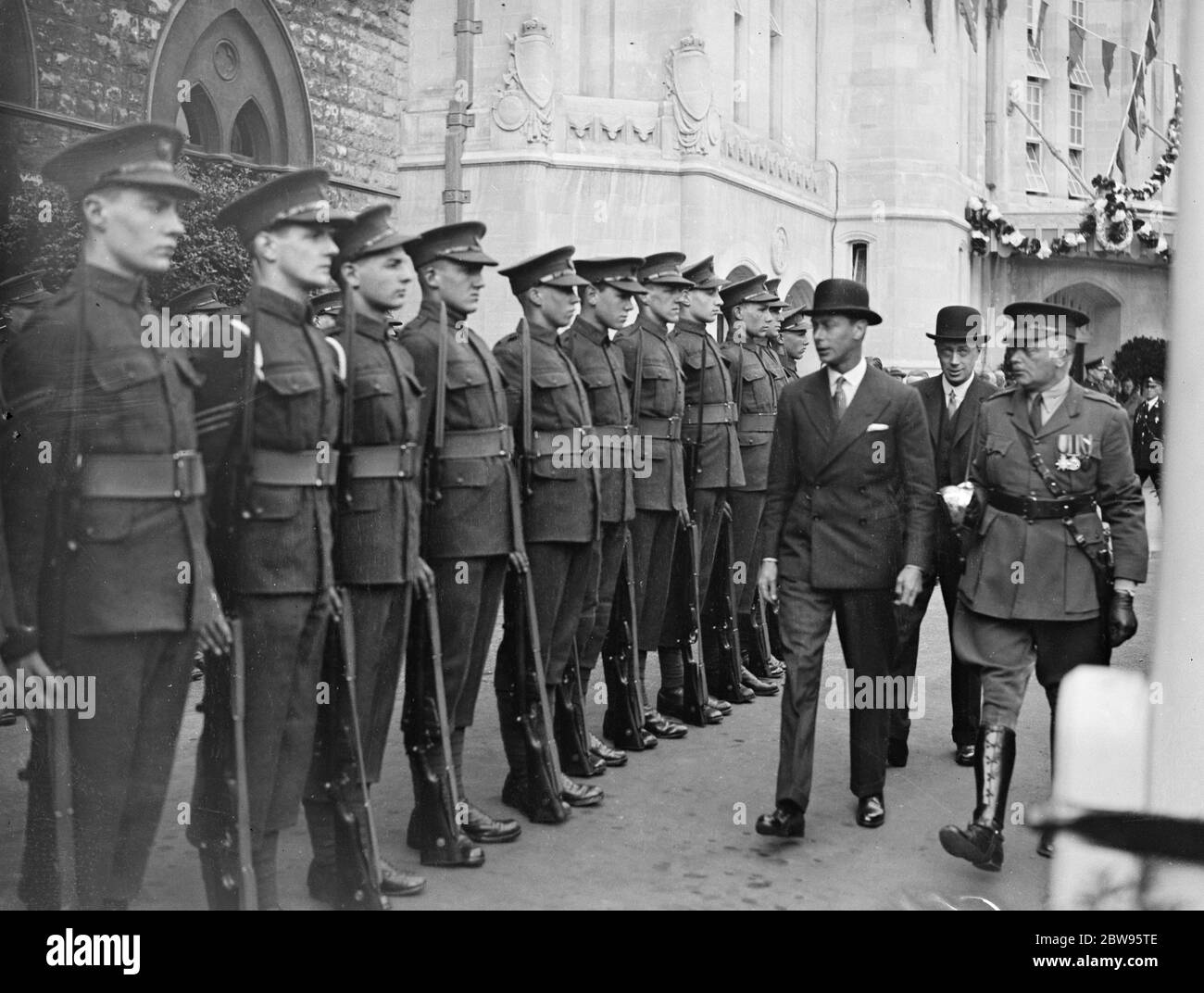 Duke of York opens new Lewisham town hall . Scenes of great enthusiasm marked the opening of the new Lewisham Town Hall at CAtford by H R H the Duke of York . The Duke of York inspecting the St Dunstans College cadtes who formed the guard of honour , on his arrival . 22 June 1932 Stock Photo