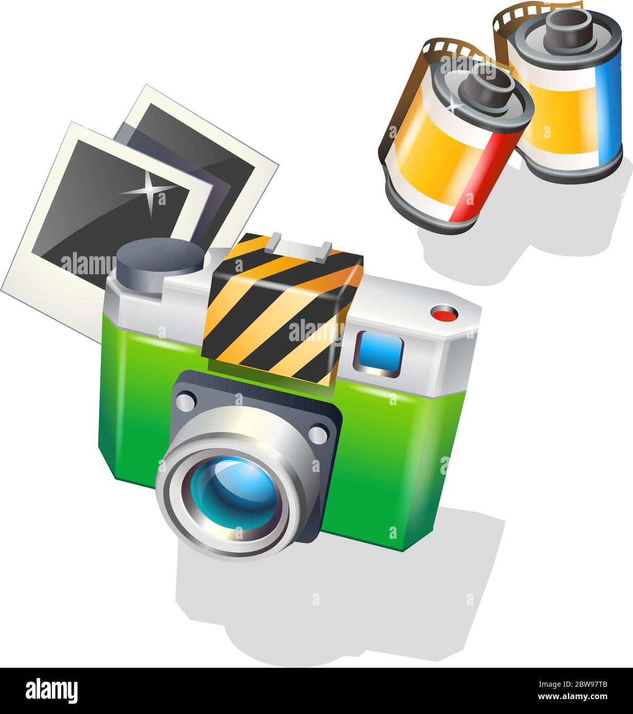 Illustration of old camera with film, with white background vector Stock Vector