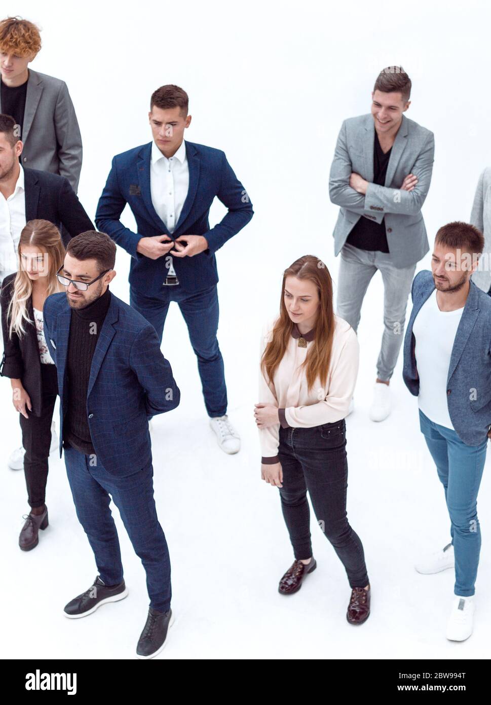 top view. happy business team standing in the new office Stock Photo ...