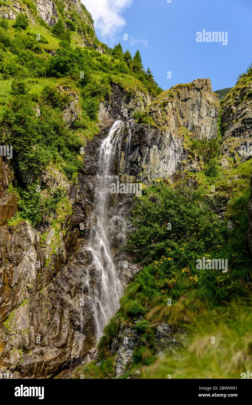 Beautiful waterfall on a summer day from Fagaras Mountains, Romania Stock Photo