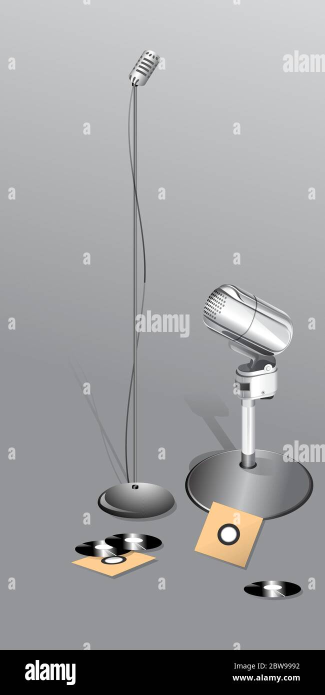 Illustration of microphone, with gray background vector Stock Vector