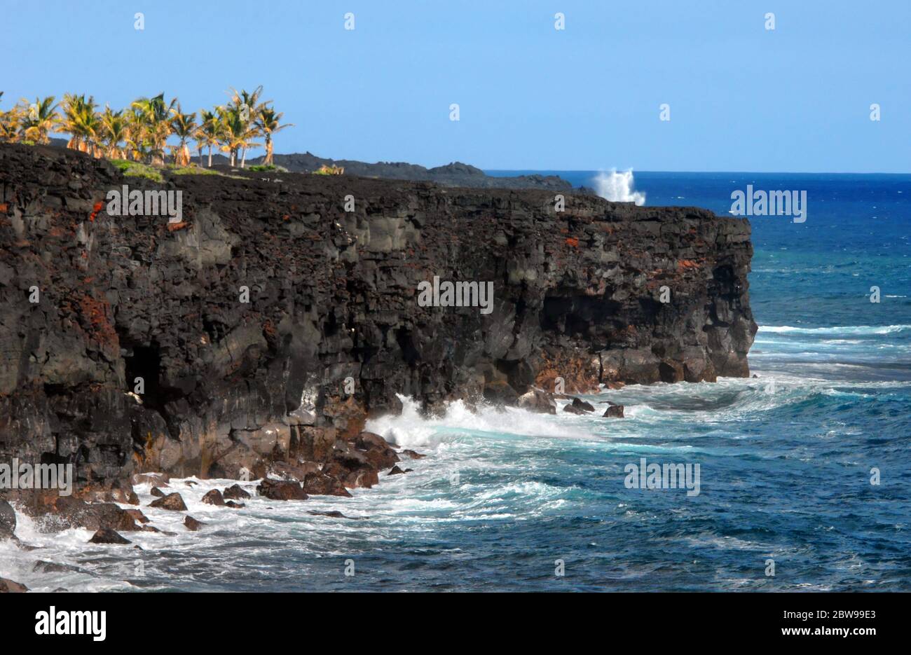 Craggy point is area where the Mauna Ulu Volcano flow covering the end of Chain of Craters Road in Hawaii Volcanoes National Park on the Big Island of Stock Photo