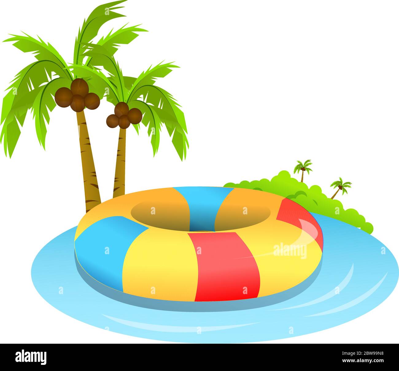 Illustration of tube with palm,grass, water, with white background
