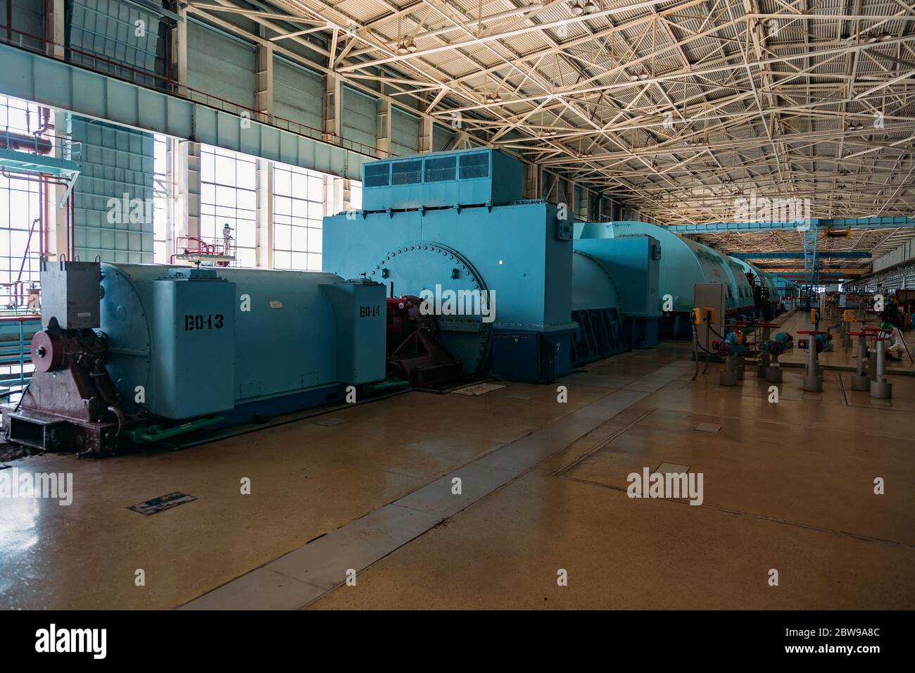 Turbine generator at the machinery room of Nuclear Power Plant Stock