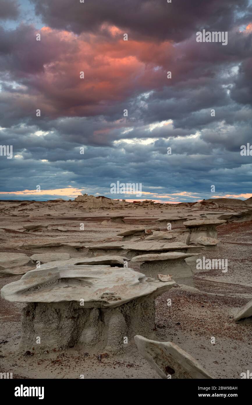 NM00272-00...NEW MEXICO - Cloudy afternoon sunset at the Bisti Wilderness area. Stock Photo