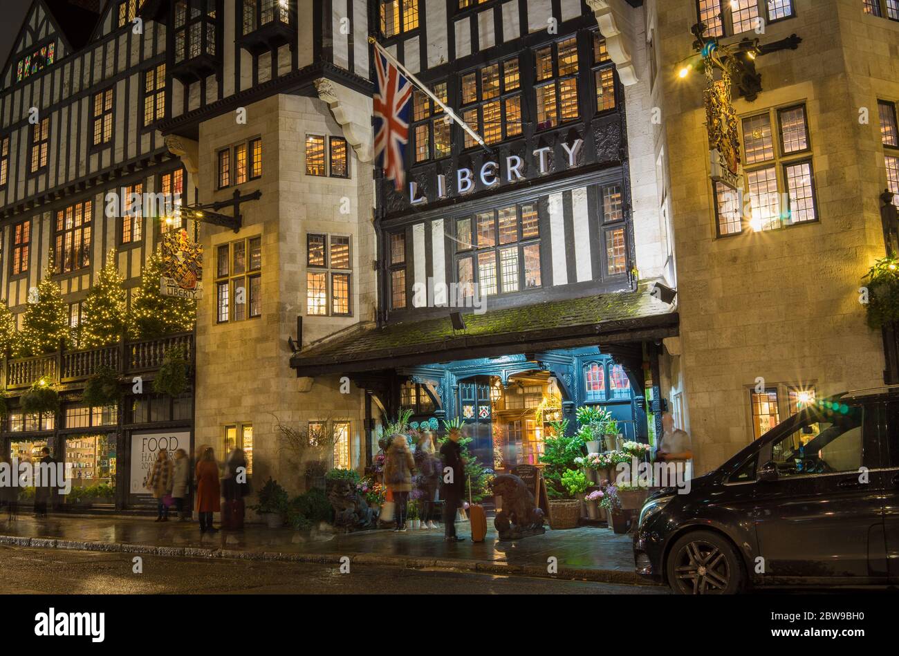 The Liberty department store in London's West End at night with