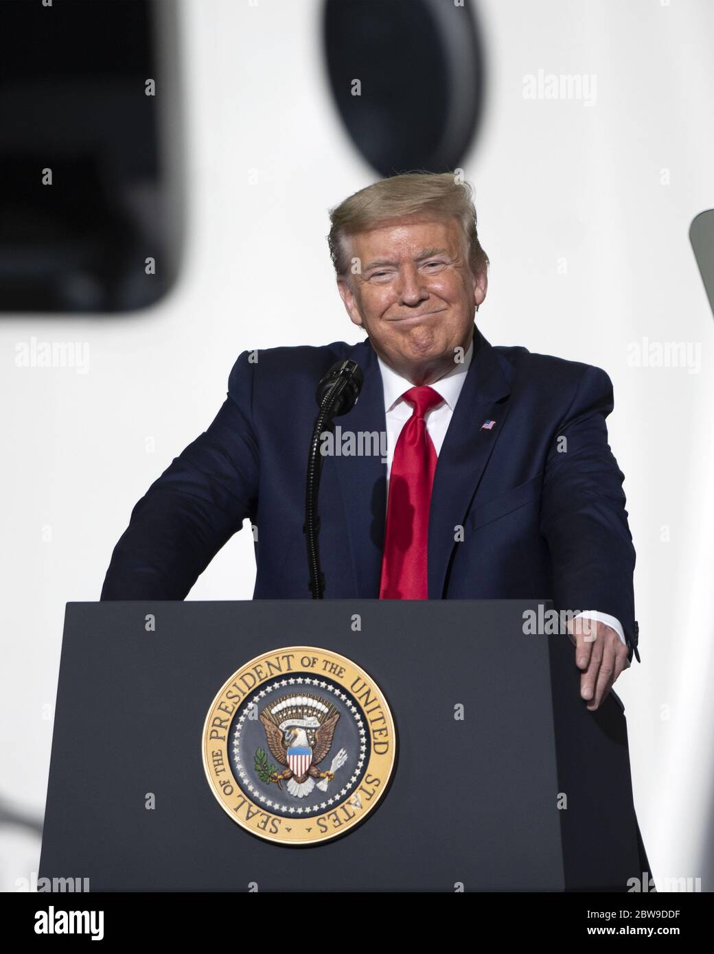 Kennedy Space Center, United States. 30th May, 2020. President Donald Trump makes remarks following the launch of the first crewed NASA/SpaceX mission from the Kennedy Space Center on Saturday, May 30, 2020. Photo by Joe Marino/UPI Credit: UPI/Alamy Live News Stock Photo