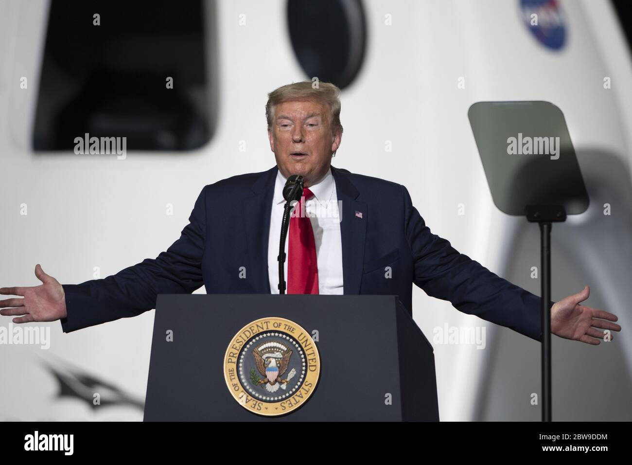 Kennedy Space Center, United States. 30th May, 2020. President Donald Trump makes remarks following the launch of the first crewed NASA/SpaceX mission from the Kennedy Space Center on Saturday May 30, 2020. Photo by Joe Marino/UPI Credit: UPI/Alamy Live News Stock Photo
