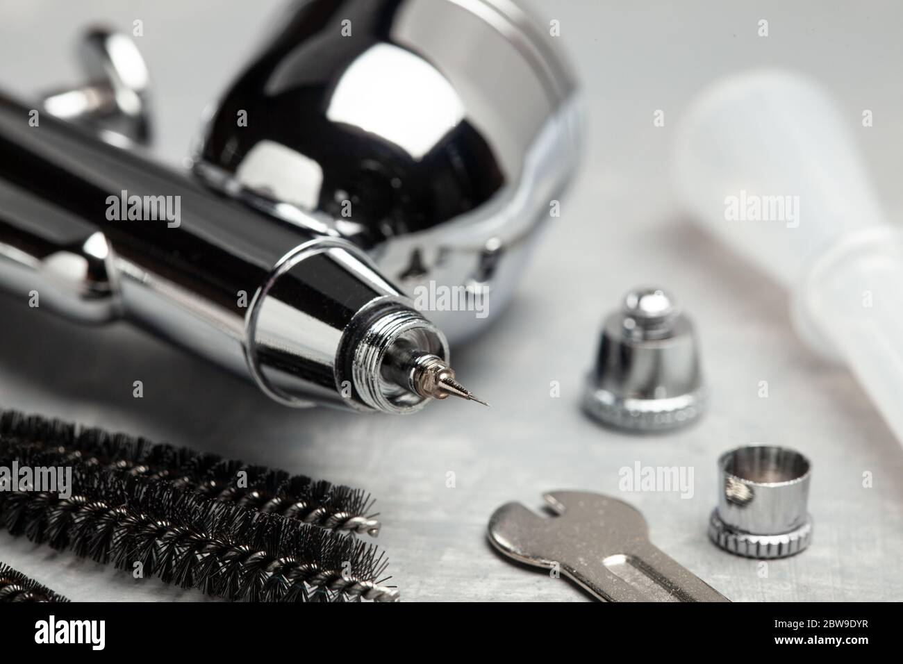 Airbrush cleaning. Brushes and other airbrush cleaning tools Stock