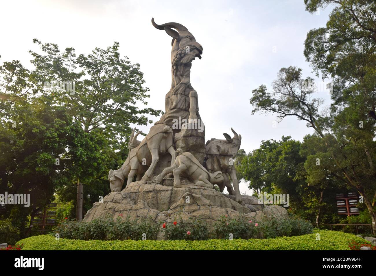 The Five Rams sculpture is located atop Yuexiu Hill in Yuexiu park in ...