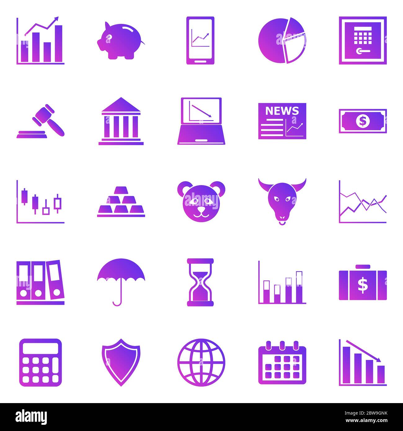 Stock market gradient icons on white background, stock vector Stock Vector