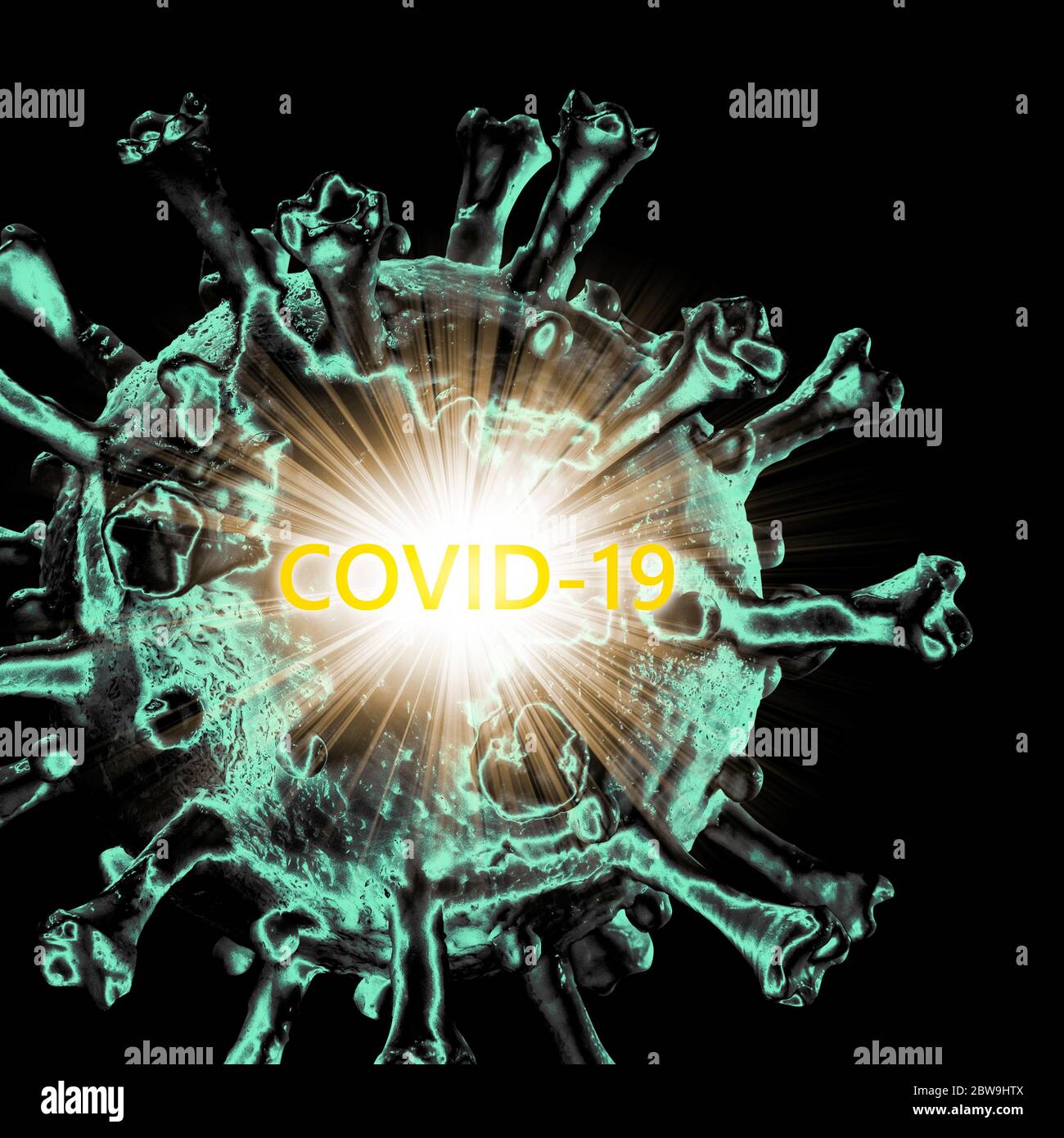 Coronavirus model with Covid-19 sign Stock Photo