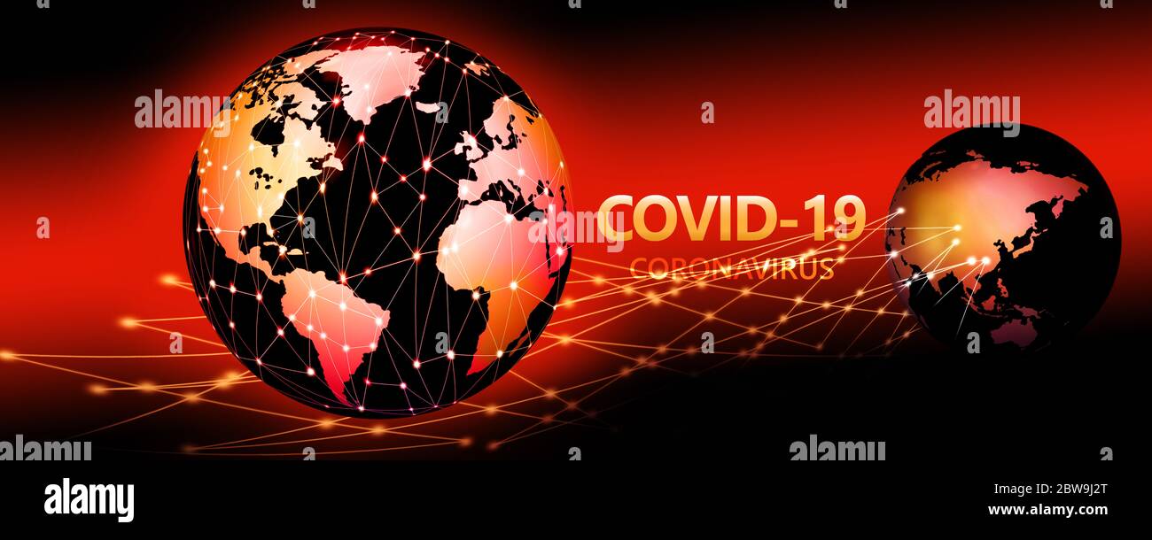 Globes with Covid-19 sign Stock Photo
